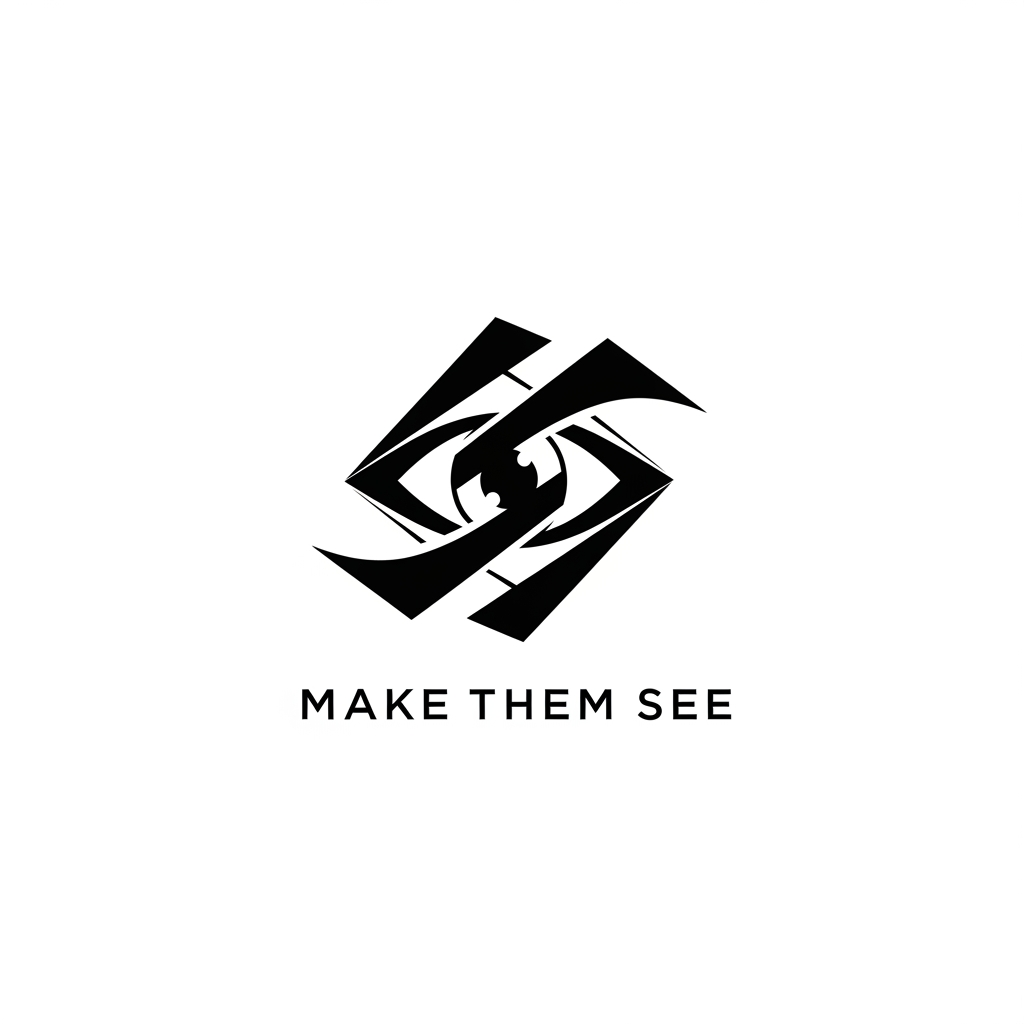 AI Design for Create a premium logo for MAKE THEM SEE.

Design a simple iconic symbol where geometric elements guide attention toward a central point.

Extremely minimal.
Modern luxury.
No photography icons.
No literal eye.
No initials.

Inspired by luxury brands, architecture firms, and creative studios.

Black and white vector logo.