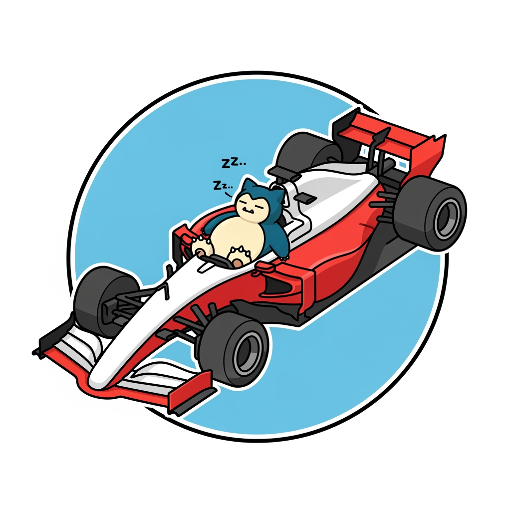 AI Design for I want you to create a logo for my YouTube channel. I want the logo to be like a 2D drawing of an F1 car and I also want the pokemon Snorlax to be in 2D as well.