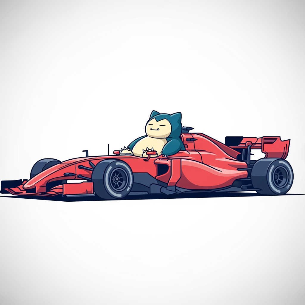 AI Design for I want you to create a logo for my YouTube channel. I want the logo to be like a 2D drawing of an F1 car and I also want the pokemon Snorlax to be in 2D as well.