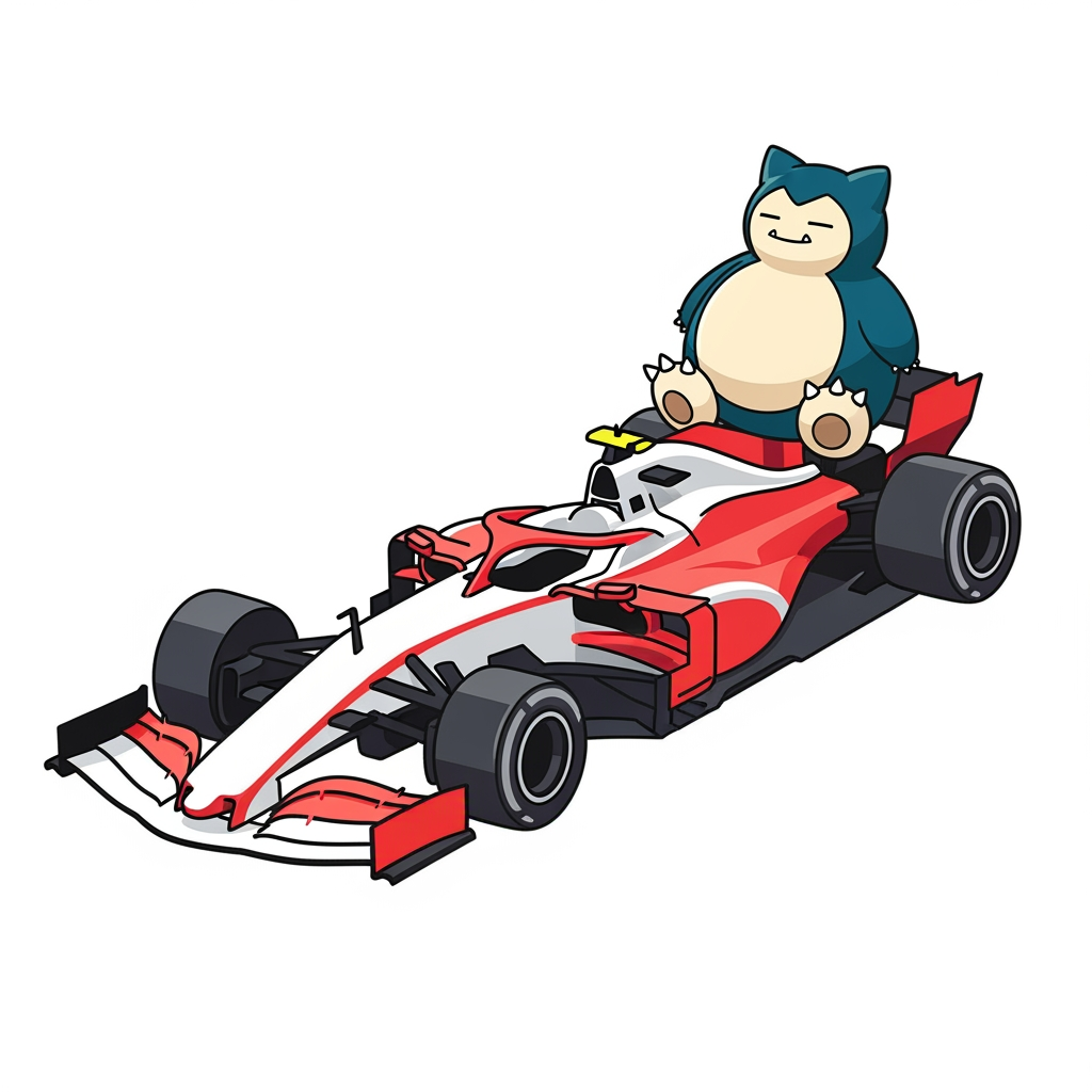 AI Design for I want you to create a logo for my YouTube channel. I want the logo to be like a 2D drawing of an F1 car and I also want the pokemon Snorlax to be in 2D as well.