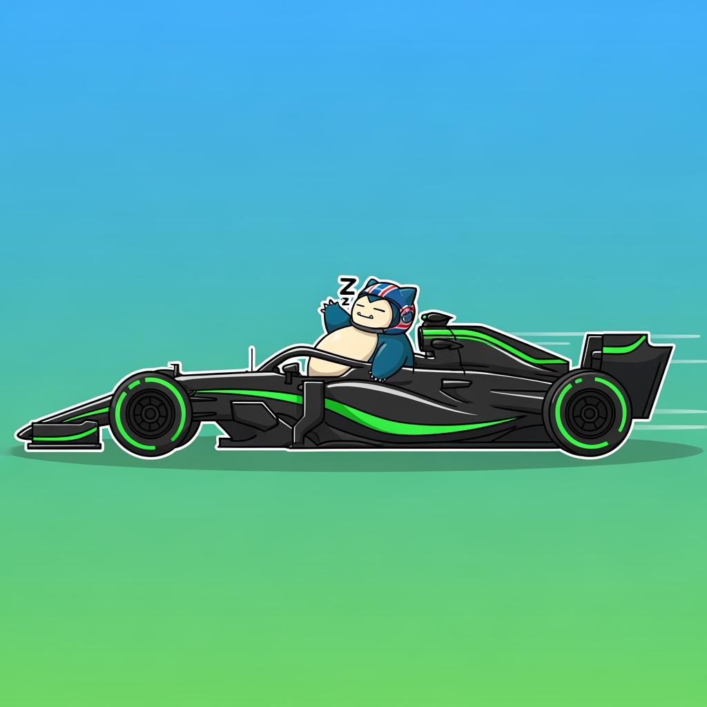 AI Design for I want you to create a logo for my YouTube channel. I want the logo to be like a 2D drawing of an F1 car and I also want the pokemon Snorlax to be in 2D. I also want everything to be 2D. I want the background to have color.