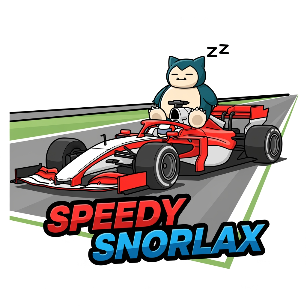 AI Design for I want you to create a logo for my YouTube channel. I want the logo to be like a 2D drawing of an F1 car and I also want the pokemon Snorlax to be in 2D as well.