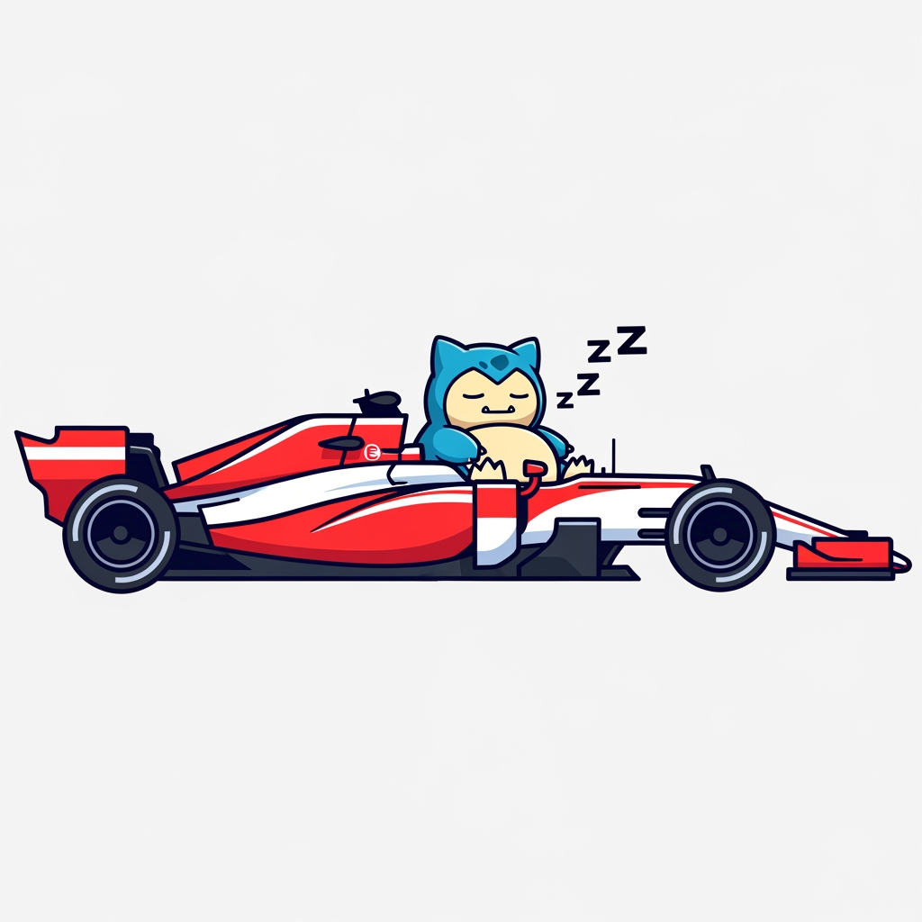 AI Design for I want you to create a logo for my YouTube channel. I want the logo to be like a 2D drawing of an F1 car and I also want the pokemon Snorlax to be in 2D as well.