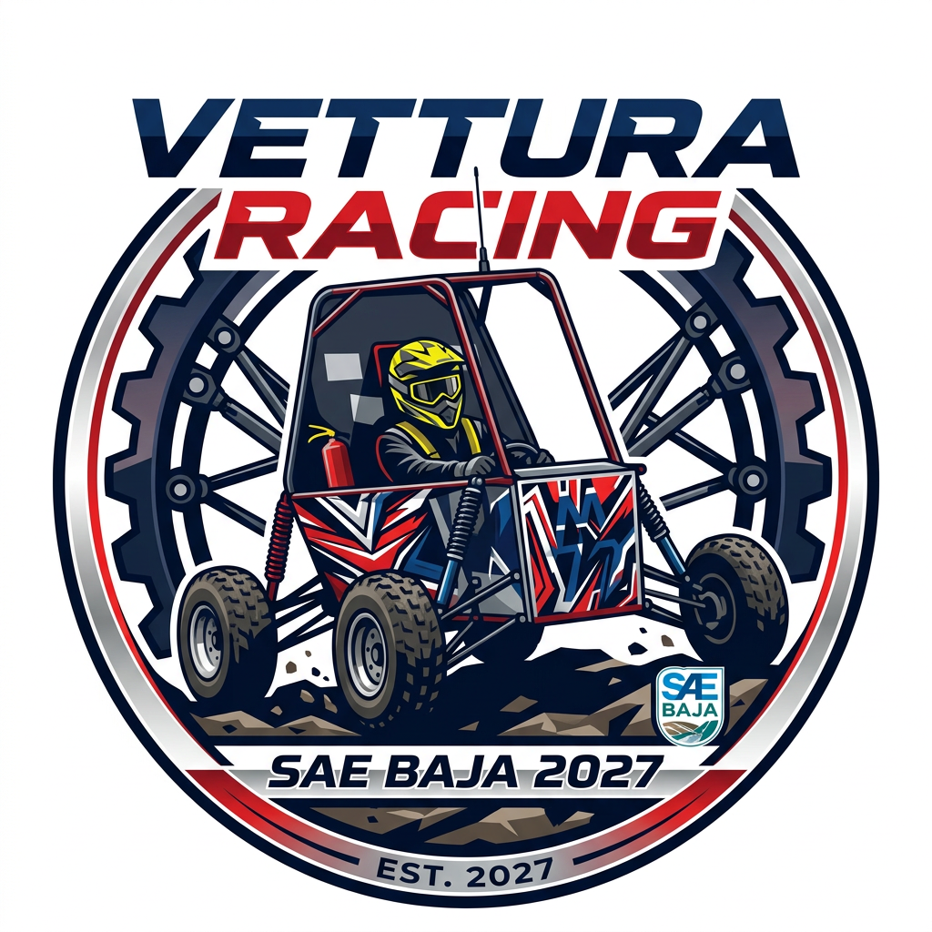 AI Design for Make a Logo for SAE BAJA 2027 for team "Vettura Racing". Use the Buggy image attached , the buggy in logo should look just like that