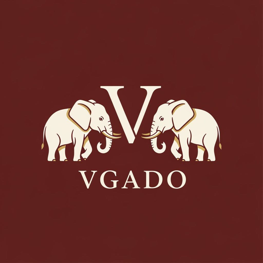 AI Design for I want you to create a logo for traditional clothing brand name "Vgado". They want to add Elephant in their logo creatively. Generate one premium option. Add 2 elephants