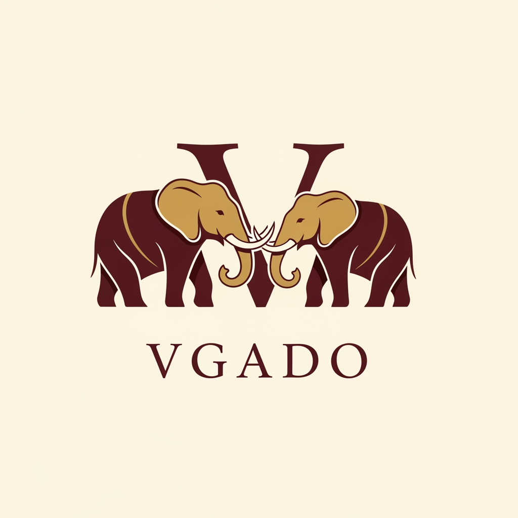 AI Design for I want you to create a logo for traditional clothing brand name "Vgado". They want to add Elephant in their logo creatively. Generate one premium option. Add 2 elephants