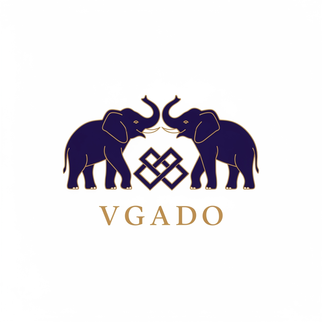 AI Design for I want you to create a logo for traditional clothing brand name "Vgado". They want to add Elephant in their logo creatively. Generate one premium option. Add 2 elephants