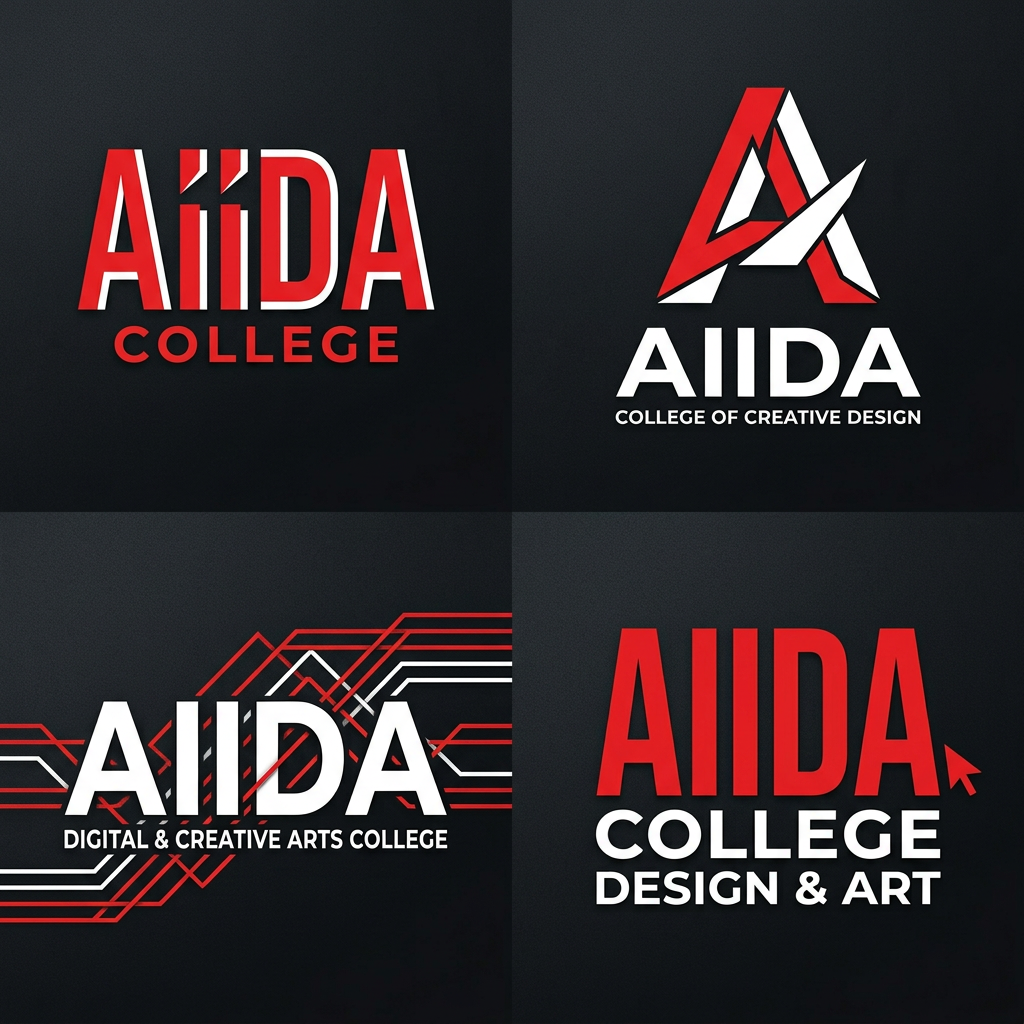 AI Design for The "Modern & Cutting-Edge" (Geometric Sans)
If the college focuses on digital art, UI/UX, or fashion, a high-contrast sans-serif with sharp angles reflects a futuristic and bold attitude.
Font Vibe: Super-heavy weights with narrow spacing.
Recommendation: Humane (clean but bold) or Vemoir.
Why it works: It looks premium and professional while maintaining the "energetic" feel Gen Z prefers over boring, traditional fonts.
use it for logo typyface

AIIDA
use red white black only

give more design options with same font