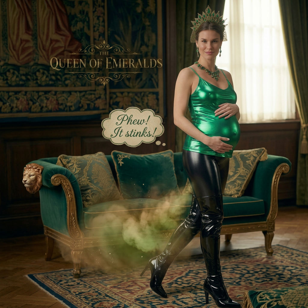 AI Design for this beautiful pregnant queen of emerald is farting and it stinks