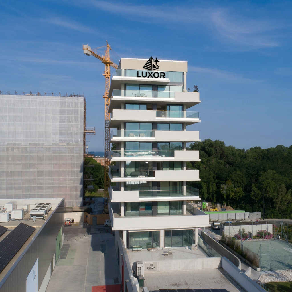 AI Design for NEL PALAZZO IN COSTRUZIONE INSERIRE UN LOGO CON SCRITTA LUXOR IN NERO