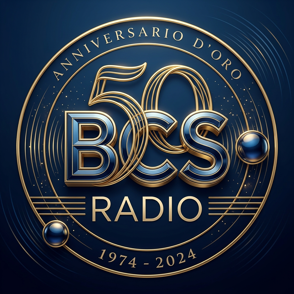 AI Design for PARTENDO DA QUESTA LOGO, CREIAMO UN NUOVO LOGO PER I 50 ANNI DI RADIO BCS. UN LOGO ELEGANTE, TENDY, CHIC, ESCLUSIVO