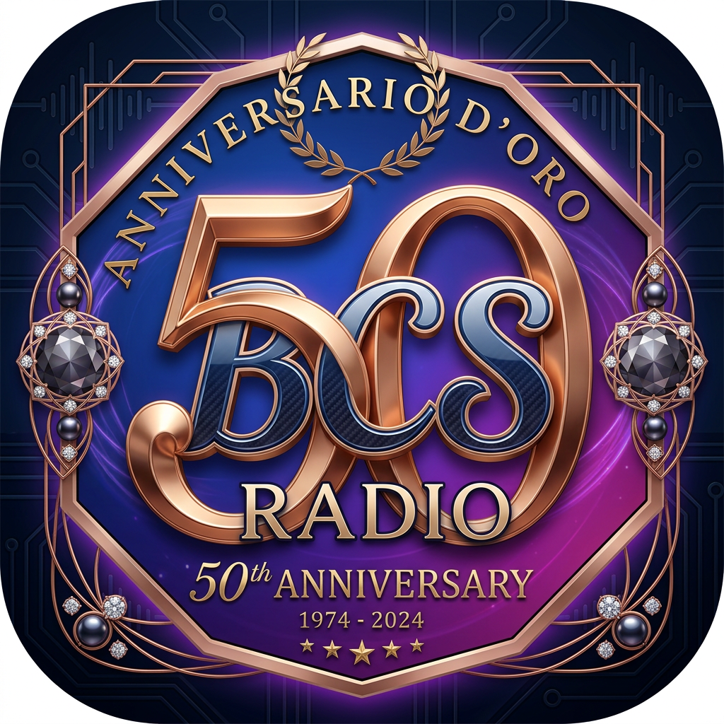 AI Design for PARTENDO DA QUESTA LOGO, CREIAMO UN NUOVO LOGO PER I 50 ANNI DI RADIO BCS. UN LOGO ELEGANTE, TENDY, CHIC, ESCLUSIVO