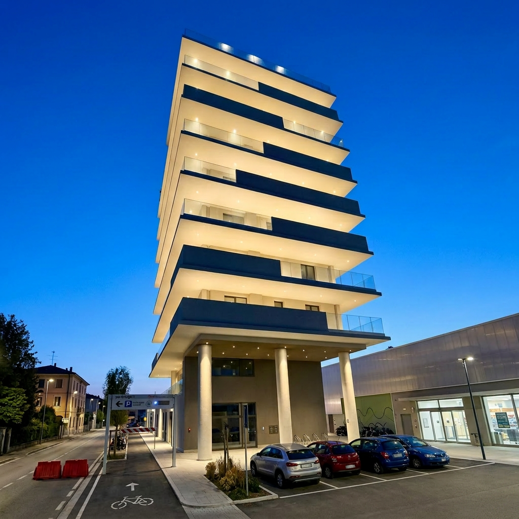 AI Design for modiifca la foto e fai in modo che il palazzo sia a destra nella foto
