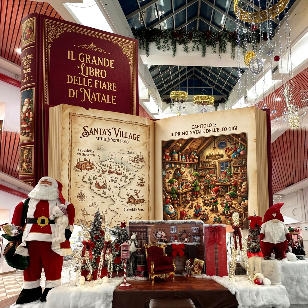 AI Design for a questa foto aggiungi un libro delle fiabe grande altezza 200 cm a sinistra nelle foto