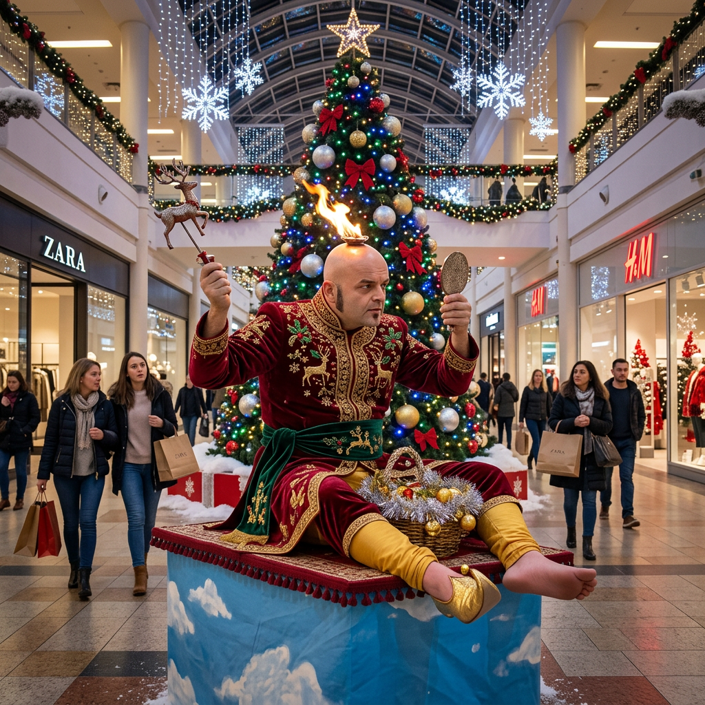 AI Design for FAI INDOSSARE UN COSTUME NATALIZIO DA FACHIRO E INSERISCILO NEL CENTRO COMMERCIALE DI PRIMA