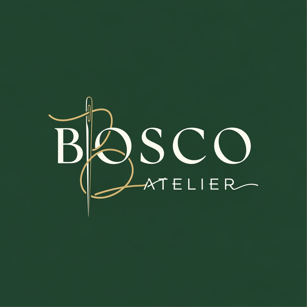 AI Design for CREATE ME A LOGO FOR BOSCO ATELIER. THE SHOP IS STITCHING UNIT, SO CREATE ONE ACCORING TO THAT.