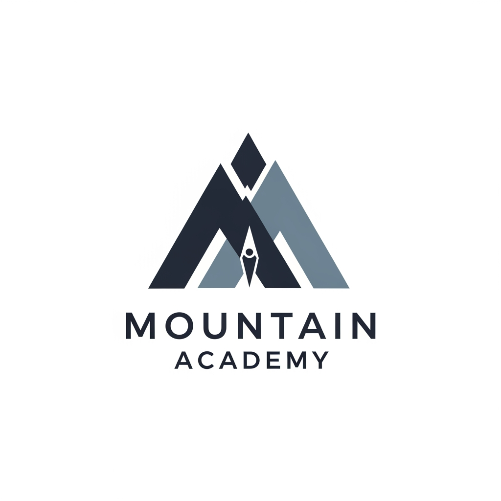 AI Design for I want to create logo for Mountain Academy - that is a center for educating mountain guides about orientation, mountaineering, guiding, first aid, rescue etc, everything that is connected to the mountaineering and hiking. Logo needs to be serious and professional, and people have to know what is about when they see it. Keep it really simple and minimalistic, one or two colors only, without AI ilustrations of mountains etc. Keep it even more simple and straightforward. the last one isnt bad, give me variations like that. give me something with better design