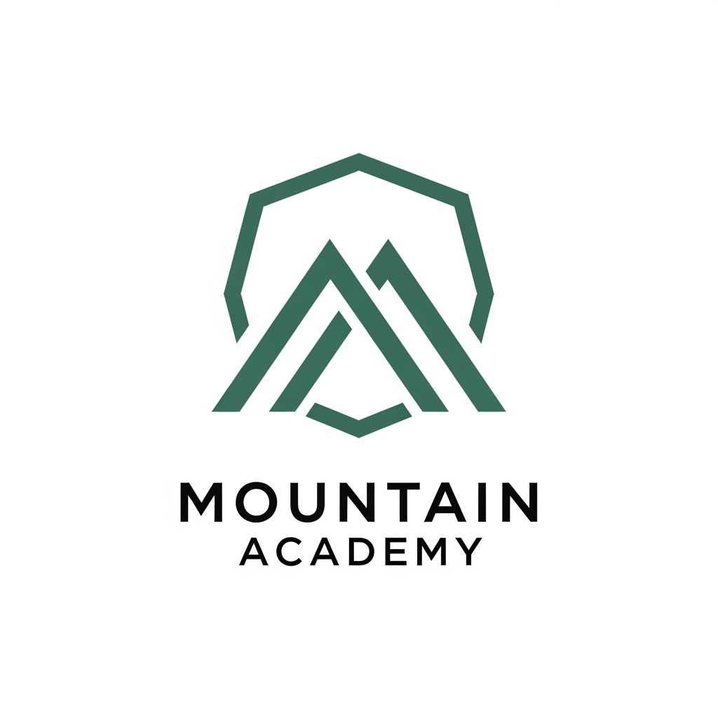 AI Design for I want to create logo for Mountain Academy - that is a center for educating mountain guides about orientation, mountaineering, guiding, first aid, rescue etc, everything that is connected to the mountaineering and hiking. Logo needs to be serious and professional, and people have to know what is about when they see it. Keep it really simple and minimalistic, one or two colors only, without AI ilustrations of mountains etc. Keep it even more simple and straightforward