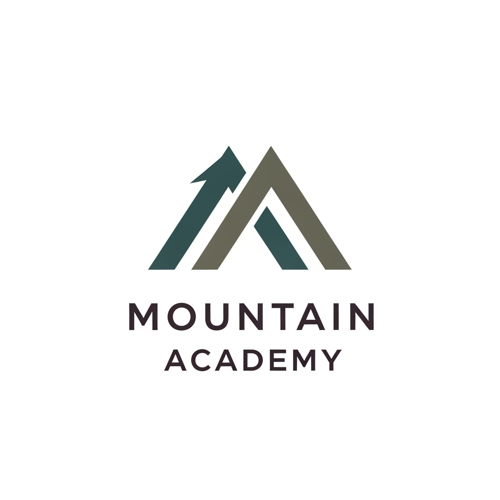 AI Design for I want to create logo for Mountain Academy - that is a center for educating mountain guides about orientation, mountaineering, guiding, first aid, rescue etc, everything that is connected to the mountaineering and hiking. Logo needs to be serious and professional, and people have to know what is about when they see it. Keep it really simple and minimalistic, one or two colors only, without AI ilustrations of mountains etc. Keep it even more simple and straightforward