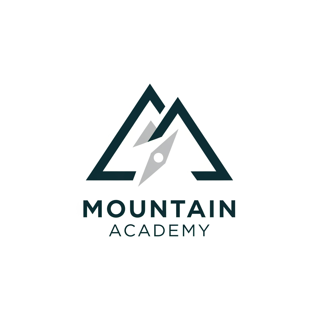 AI Design for I want to create logo for Mountain Academy - that is a center for educating mountain guides about orientation, mountaineering, guiding, first aid, rescue etc, everything that is connected to the mountaineering and hiking. Logo needs to be serious and professional, and people have to know what is about when they see it. Keep it really simple and minimalistic, one or two colors only, without AI ilustrations of mountains etc. Keep it even more simple and straightforward. the last one isnt bad, give me variations like that. give me something with better design. lets try to combine mountain silhouete/lineart and compass arrow, but keep it minimal, simple, professional and not that much AI