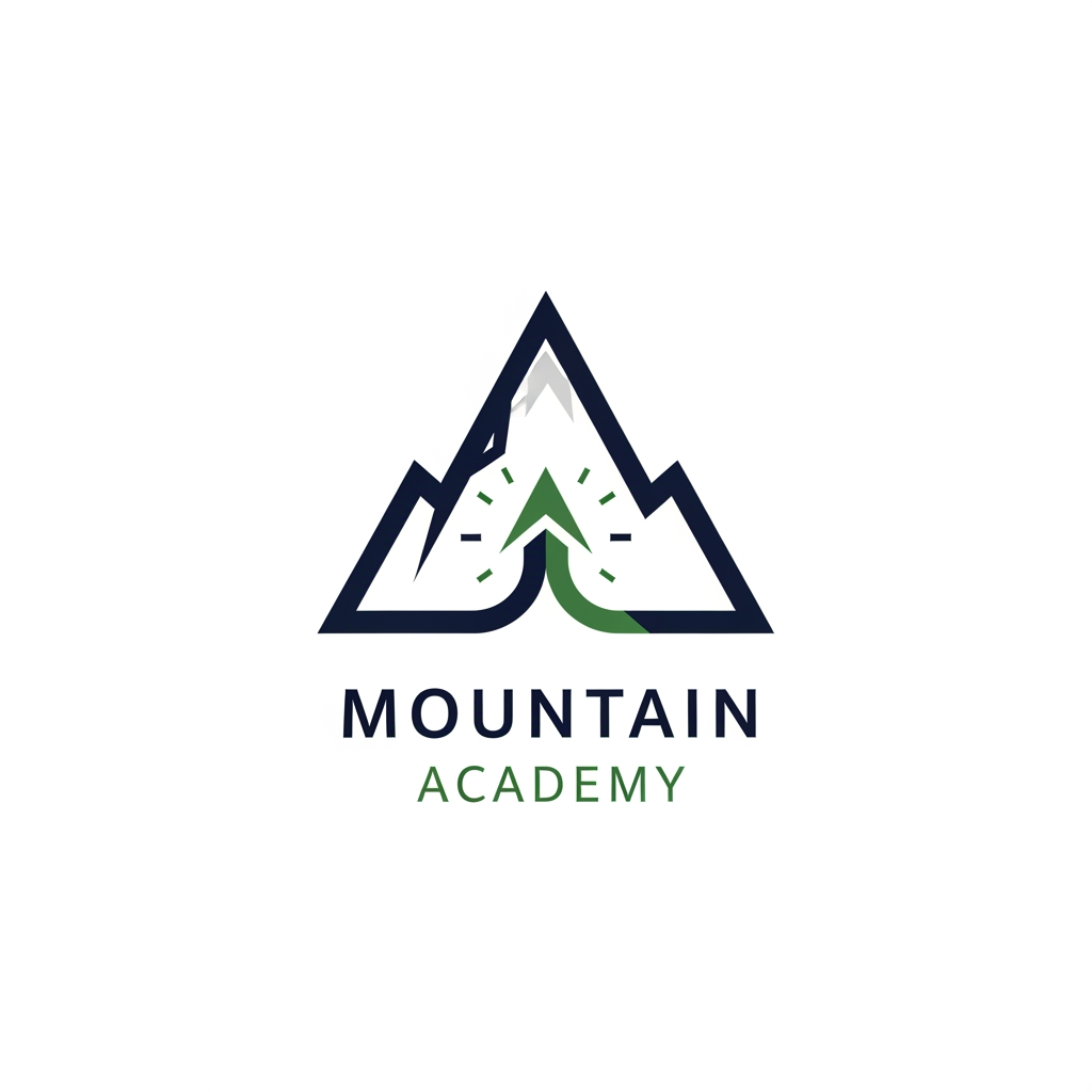 AI Design for I want to create logo for Mountain Academy - that is a center for educating mountain guides about orientation, mountaineering, guiding, first aid, rescue etc, everything that is connected to the mountaineering and hiking. Logo needs to be serious and professional, and people have to know what is about when they see it. Keep it really simple and minimalistic, one or two colors only, without AI ilustrations of mountains etc. Keep it even more simple and straightforward. the last one isnt bad, give me variations like that. give me something with better design. lets try to combine mountain silhouete/lineart and compass arrow