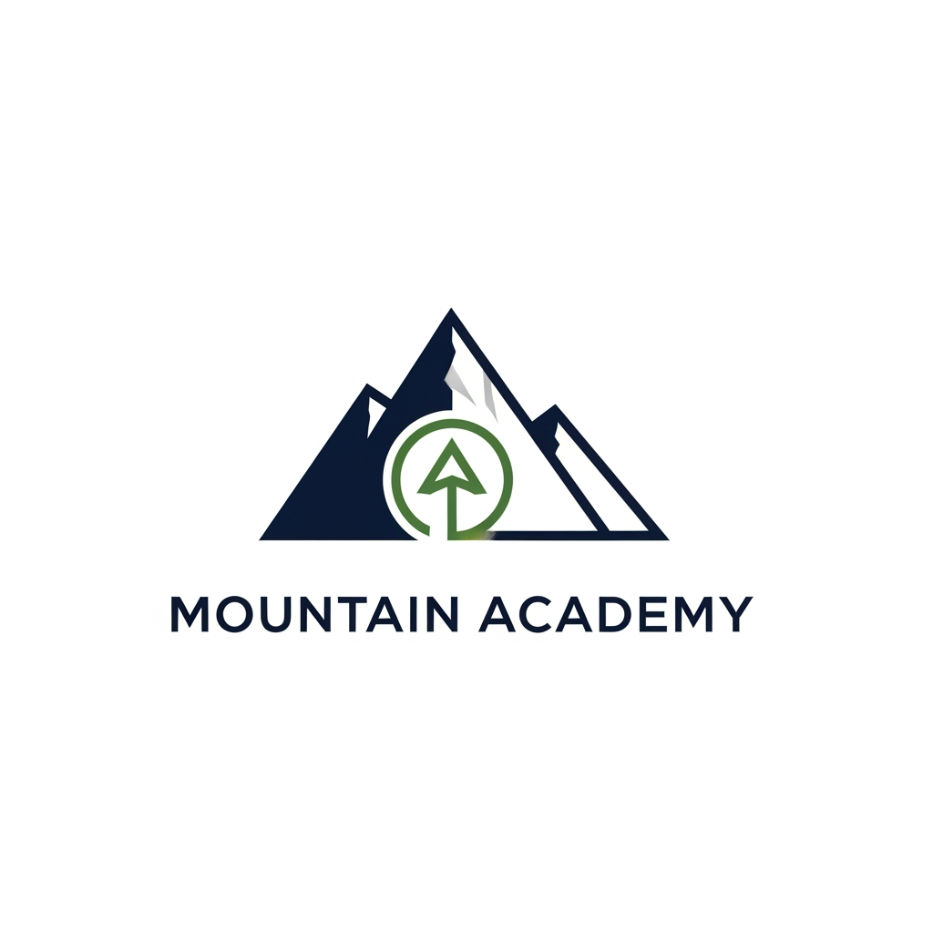 AI Design for I want to create logo for Mountain Academy - that is a center for educating mountain guides about orientation, mountaineering, guiding, first aid, rescue etc, everything that is connected to the mountaineering and hiking. Logo needs to be serious and professional, and people have to know what is about when they see it. Keep it really simple and minimalistic, one or two colors only, without AI ilustrations of mountains etc. Keep it even more simple and straightforward. the last one isnt bad, give me variations like that. give me something with better design. lets try to combine mountain silhouete/lineart and compass arrow, but keep it minimal, simple, professional and not that much AI. KEEP GEOMETRY clean