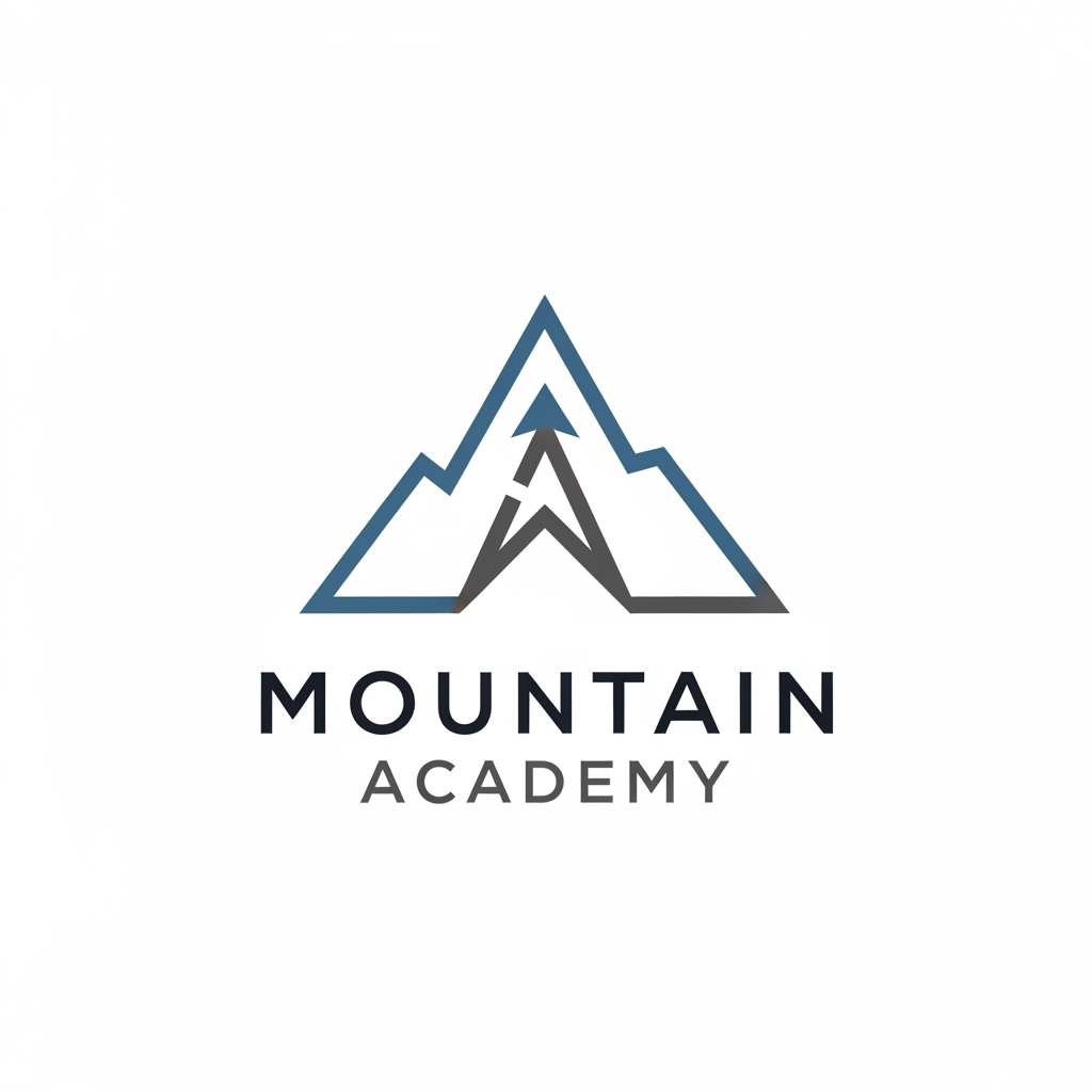 AI Design for I want to create logo for Mountain Academy - that is a center for educating mountain guides about orientation, mountaineering, guiding, first aid, rescue etc, everything that is connected to the mountaineering and hiking. Logo needs to be serious and professional, and people have to know what is about when they see it. Keep it really simple and minimalistic, one or two colors only, without AI ilustrations of mountains etc. Keep it even more simple and straightforward. the last one isnt bad, give me variations like that. give me something with better design. lets try to combine mountain silhouete/lineart and compass arrow, but keep it minimal, simple, professional and not that much AI. KEEP GEOMETRY clean