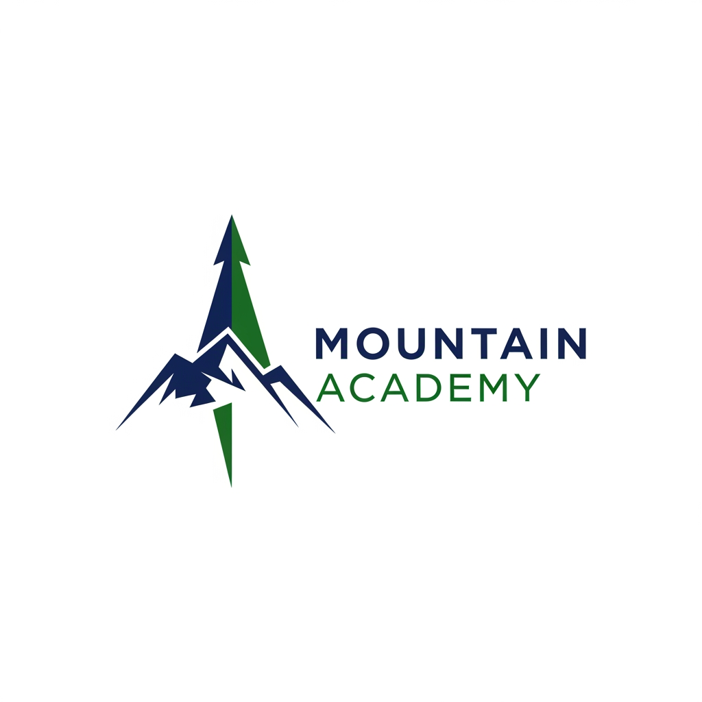 AI Design for I want to create logo for Mountain Academy - that is a center for educating mountain guides about orientation, mountaineering, guiding, first aid, rescue etc, everything that is connected to the mountaineering and hiking. Logo needs to be serious and professional, and people have to know what is about when they see it. Keep it really simple and minimalistic, one or two colors only, without AI ilustrations of mountains etc. Keep it even more simple and straightforward. the last one isnt bad, give me variations like that. give me something with better design. lets try to combine mountain silhouete/lineart and compass arrow