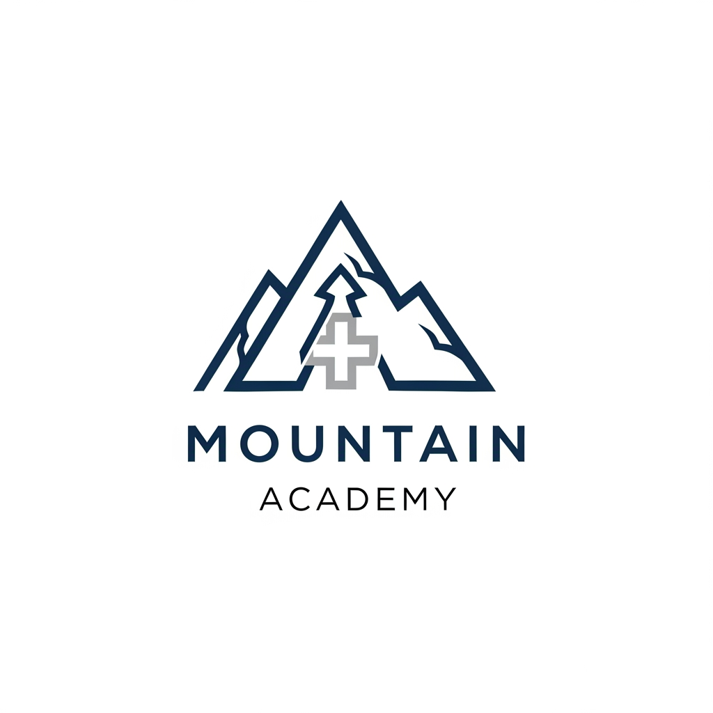 AI Design for I want to create logo for Mountain Academy - that is a center for educating mountain guides about orientation, mountaineering, guiding, first aid, rescue etc, everything that is connected to the mountaineering and hiking. Logo needs to be serious and professional, and people have to know what is about when they see it. Keep it really simple and minimalistic, one or two colors only, without AI ilustrations of mountains etc. Keep it even more simple and straightforward. the last one isnt bad, give me variations like that. give me something with better design