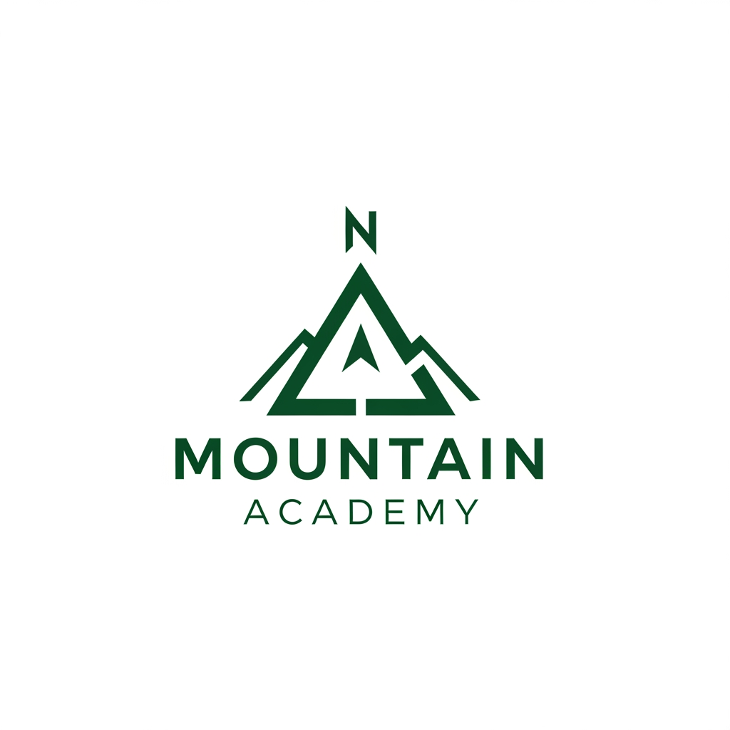 AI Design for I want to create logo for Mountain Academy - that is a center for educating mountain guides about orientation, mountaineering, guiding, first aid, rescue etc, everything that is connected to the mountaineering and hiking. Logo needs to be serious and professional, and people have to know what is about when they see it. Keep it really simple and minimalistic, one or two colors only, without AI ilustrations of mountains etc. Keep it even more simple and straightforward. the last one isnt bad, give me variations like that. give me something with better design. lets try to combine mountain silhouete/lineart and compass arrow, but keep it minimal, simple, professional and not that much AI