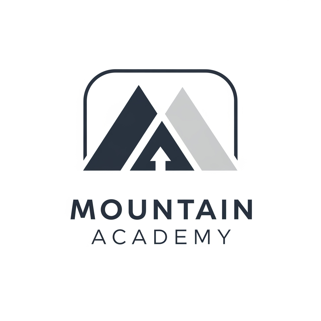 AI Design for I want to create logo for Mountain Academy - that is a center for educating mountain guides about orientation, mountaineering, guiding, first aid, rescue etc, everything that is connected to the mountaineering and hiking. Logo needs to be serious and professional, and people have to know what is about when they see it. Keep it really simple and minimalistic, one or two colors only, without AI ilustrations of mountains etc. Keep it even more simple and straightforward. the last one isnt bad, give me variations like that