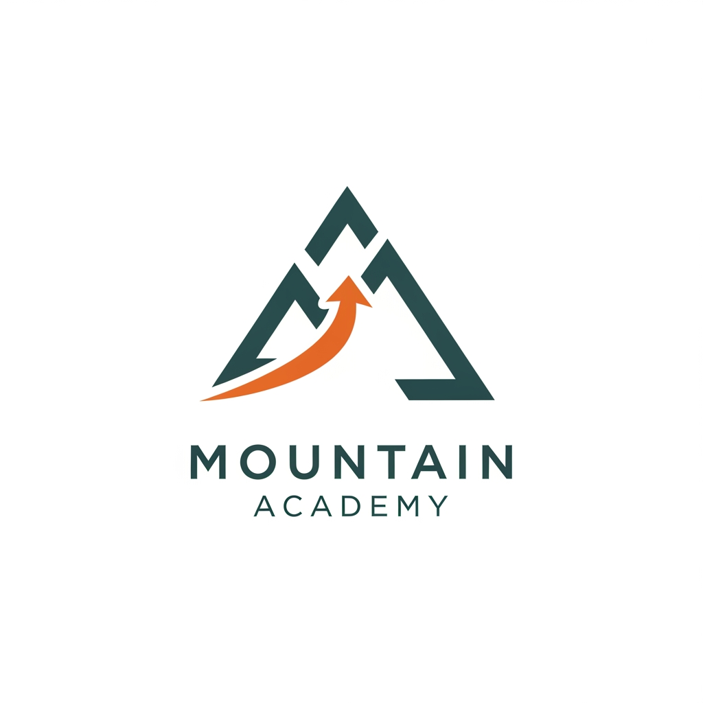 AI Design for I want to create logo for Mountain Academy - that is a center for educating mountain guides about orientation, mountaineering, guiding, first aid, rescue etc, everything that is connected to the mountaineering and hiking. Logo needs to be serious and professional, and people have to know what is about when they see it. Keep it really simple and minimalistic, one or two colors only, without AI ilustrations of mountains etc. Keep it even more simple and straightforward