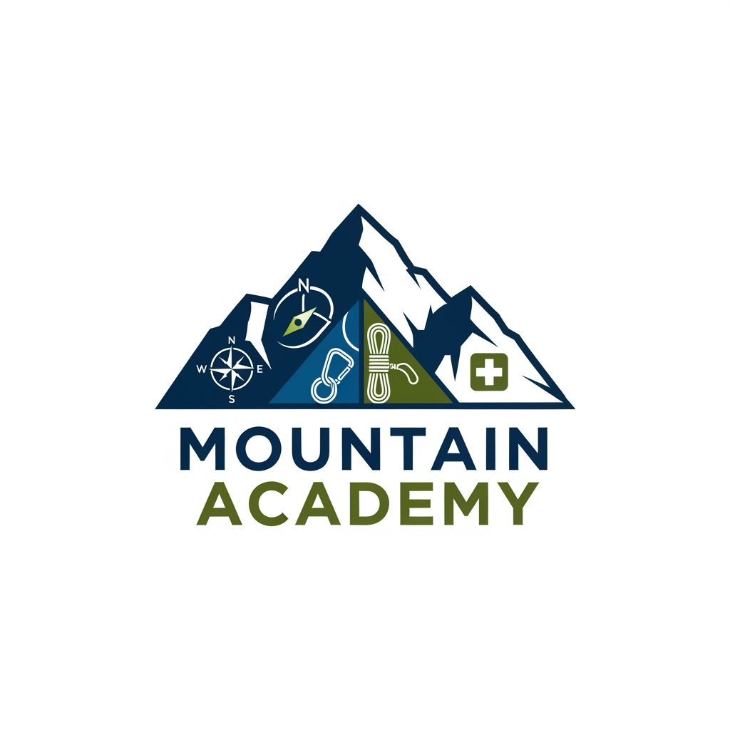 AI Design for I want to create logo for Mountain Academy - that is a center for educating mountain guides about orientation, mountaineering, guiding, first aid, rescue etc, everything that is connected to the mountaineering and hiking. Logo needs to be serious and professional, and people have to know what is about when they see it