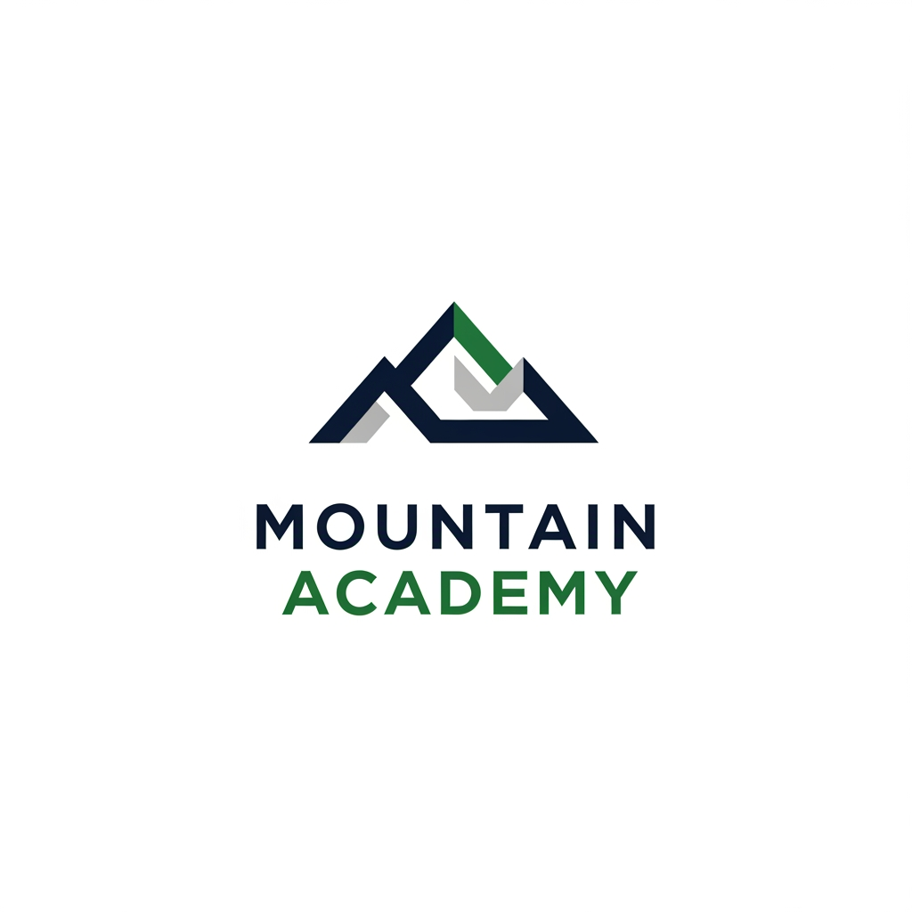 AI Design for I want to create logo for Mountain Academy - that is a center for educating mountain guides about orientation, mountaineering, guiding, first aid, rescue etc, everything that is connected to the mountaineering and hiking. Logo needs to be serious and professional, and people have to know what is about when they see it. Keep it really simple and minimalistic, one or two colors only, without AI ilustrations of mountains etc