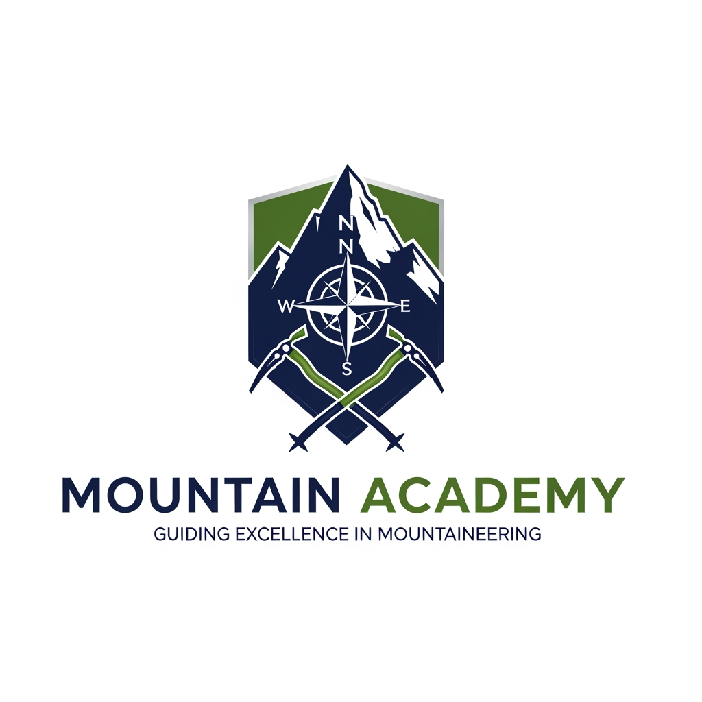 AI Design for I want to create logo for Mountain Academy - that is a center for educating mountain guides about orientation, mountaineering, guiding, first aid, rescue etc, everything that is connected to the mountaineering and hiking. Logo needs to be serious and professional, and people have to know what is about when they see it