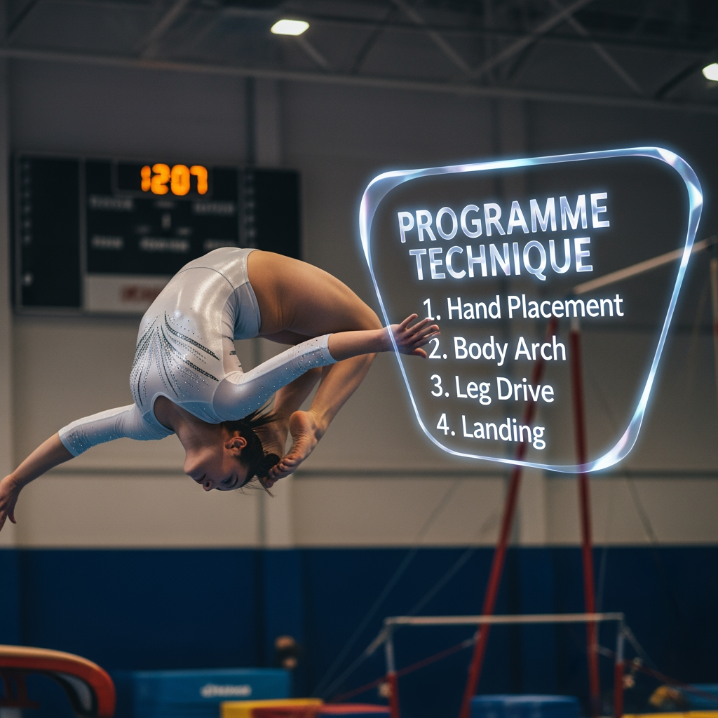 AI Design for Une gymnaste fille qui fait une souplesse arrière avec les instruction Programme Technique