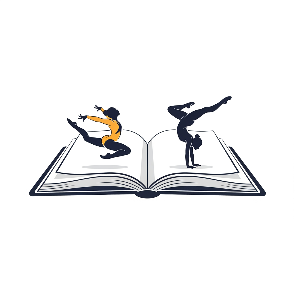 AI Design for Un logo avec un livre ouvert et 2 gymnastes filles sur les 2 pages