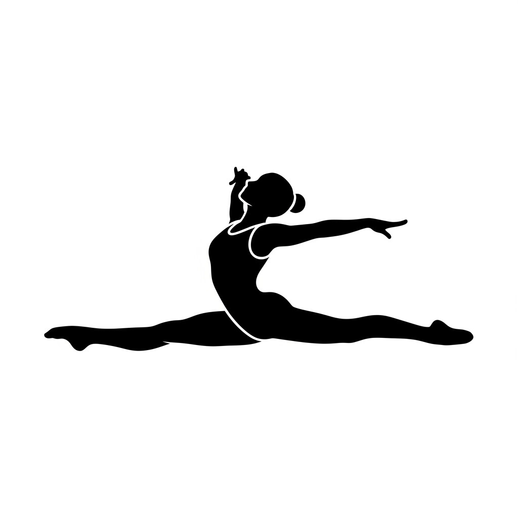 AI Design for pictogramme en noir et blanc d'une gymnaste qui fait un grand ecart