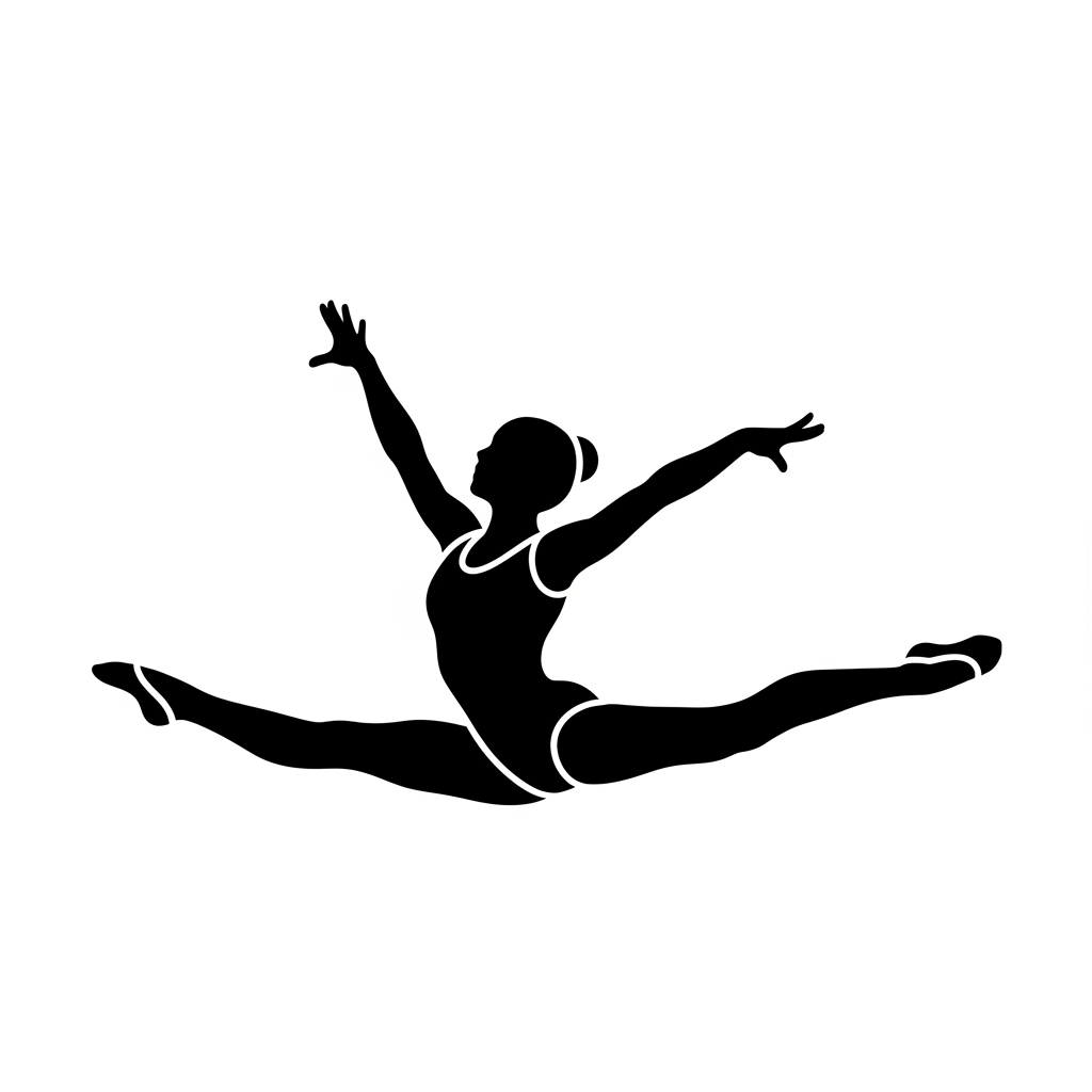 AI Design for pictogramme en noir et blanc d'une gymnaste qui fait un grand ecart