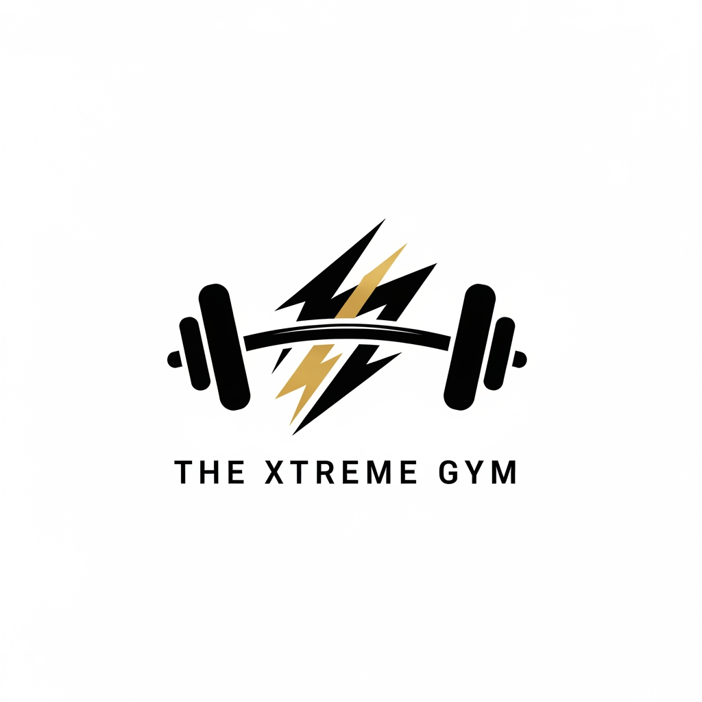 AI Design for explor nA minimalist and modern gym logo, featuring a sleek, abstract barbell combined with sharp geometric lines, premium black and matte gold color palette, vector style, clean white background, high-end fitness brand identity, no text, copyright-free, 8k resolutionew option name THE
XTREME GYM