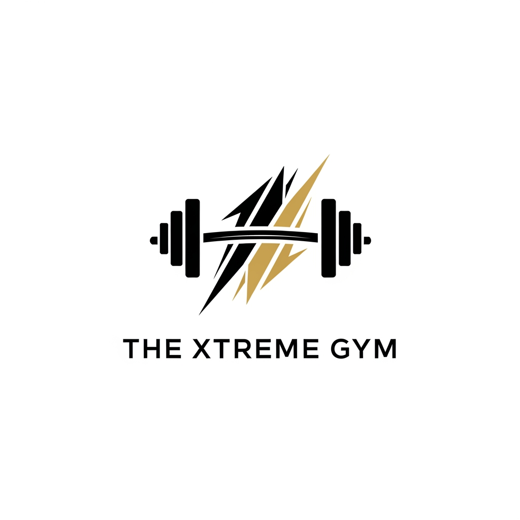 AI Design for explor nA minimalist and modern gym logo, featuring a sleek, abstract barbell combined with sharp geometric lines, premium black and matte gold color palette, vector style, clean white background, high-end fitness brand identity, no text, copyright-free, 8k resolutionew option name THE
XTREME GYM