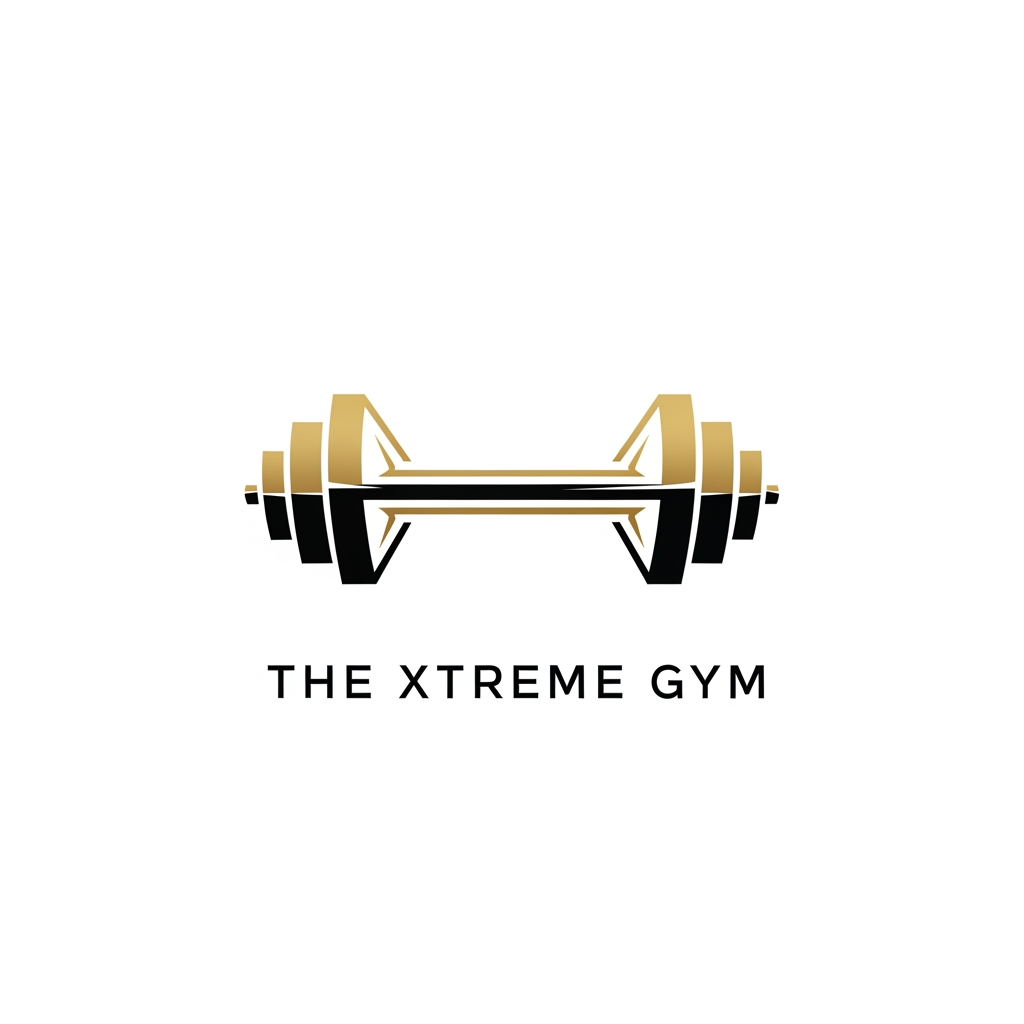 AI Design for explor nA minimalist and modern gym logo, featuring a sleek, abstract barbell combined with sharp geometric lines, premium black and matte gold color palette, vector style, clean white background, high-end fitness brand identity, no text, copyright-free, 8k resolutionew option name THE
XTREME GYM