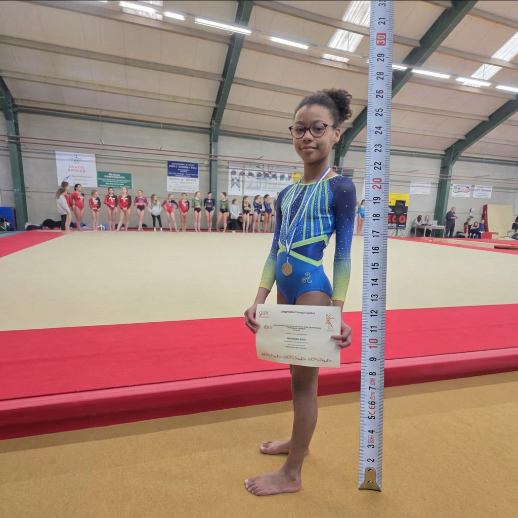 AI Design for peut tu mettre un mètre à côté de la gymnaste sur cette photo