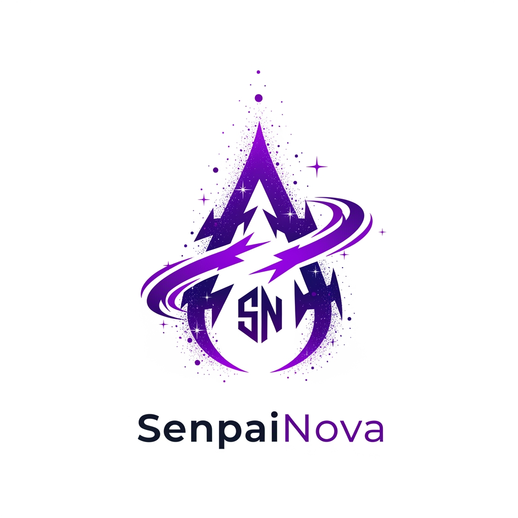 AI Design for Design a world-class logo for "SenpaiNova", featuring a unique abstract aura symbol formed from purple lightning and cosmic fragments, hidden SN monogram, minimal yet powerful, luxury anime organization branding, vector artwork, transparent background, 4K quality.
