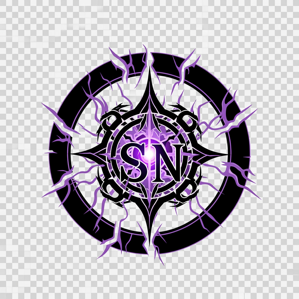 AI Design for Create a legendary anime organization emblem for "SenpaiNova", inspired by the presence and mystery of Akatsuki, Shadow Garden and Phantom Troupe, without copying any existing symbol. Design a completely original organization crest featuring a dark sacred sigil, broken celestial ring, forbidden purple energy, glowing violet core, hidden SN initials integrated into the symbol, black and deep purple color palette, intimidating yet elegant, ultra-clean vector artwork, symmetrical composition, iconic silhouette, luxury anime organization branding, transparent background, 4K quality.