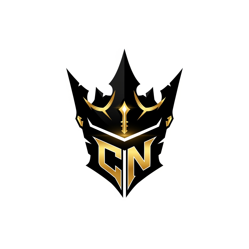AI Design for Create a premium esports logo for "Clutch Nation", featuring a bold CN monogram fused into a sharp crown, black and gold color scheme, aggressive modern esports style, glowing golden accents, clean vector design, symmetrical composition, ultra detailed, suitable for YouTube, esports organization branding, transparent background, 4K.