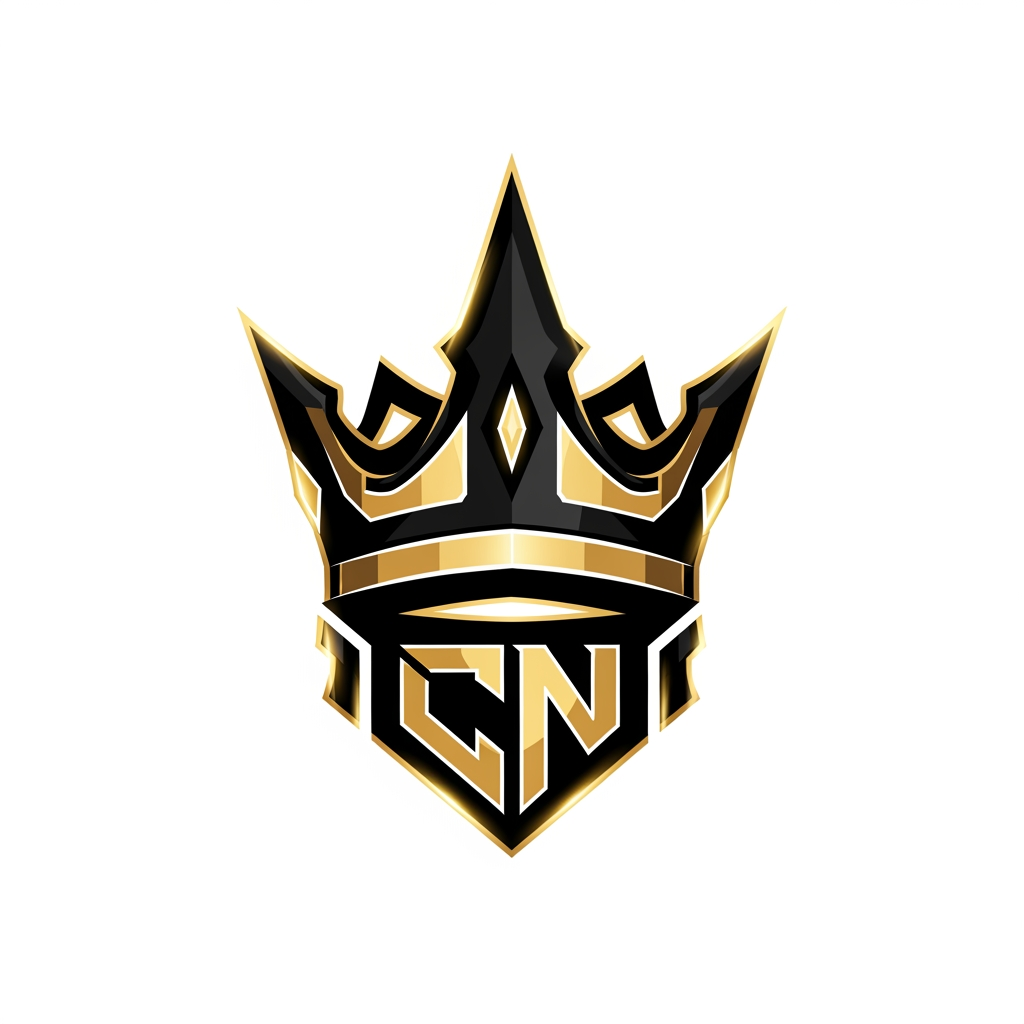AI Design for Create a premium esports logo for "Clutch Nation", featuring a bold CN monogram fused into a sharp crown, black and gold color scheme, aggressive modern esports style, glowing golden accents, clean vector design, symmetrical composition, ultra detailed, suitable for YouTube, esports organization branding, transparent background, 4K.