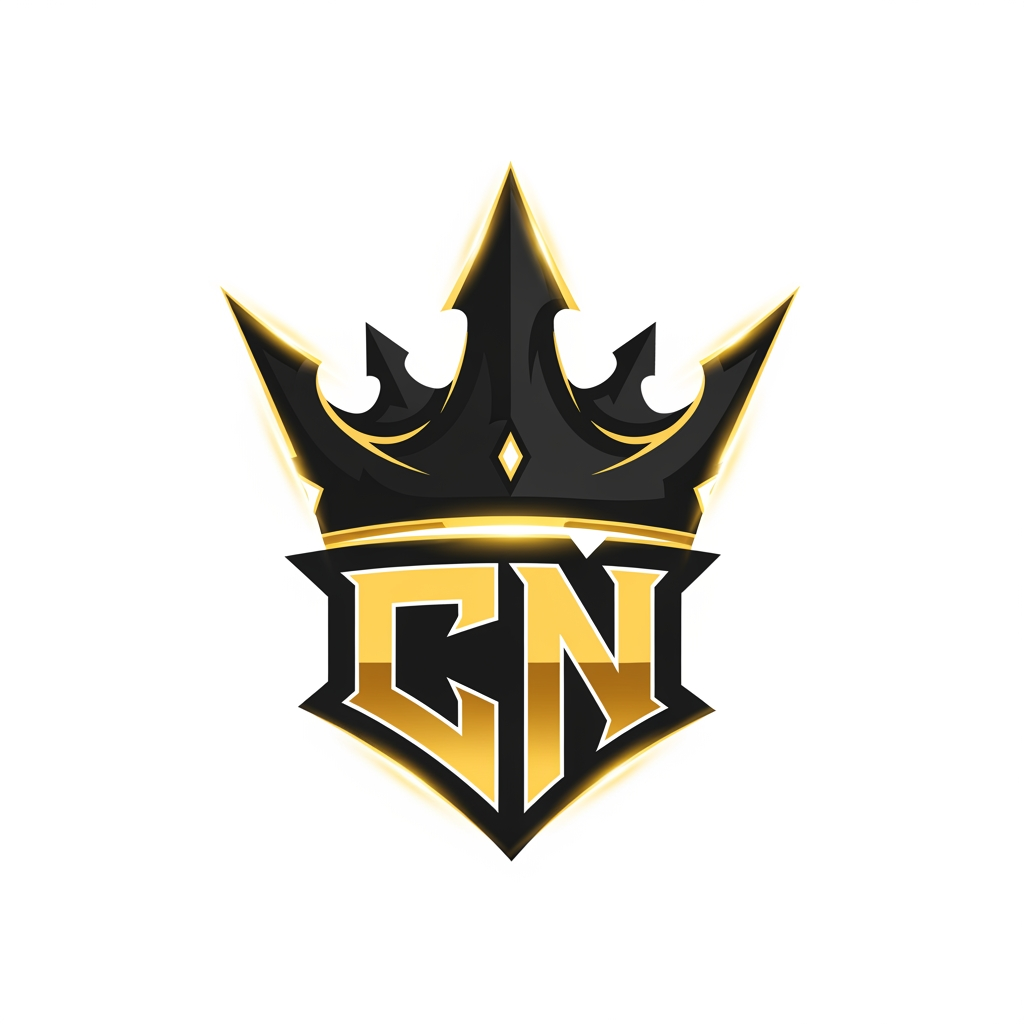 AI Design for Create a premium esports logo for "Clutch Nation", featuring a bold CN monogram fused into a sharp crown, black and gold color scheme, aggressive modern esports style, glowing golden accents, clean vector design, symmetrical composition, ultra detailed, suitable for YouTube, esports organization branding, transparent background, 4K.