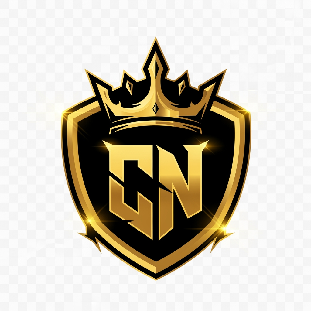 AI Design for Create an ultra-premium esports logo for "Clutch Nation", featuring a bold CN monogram merged with a royal crown and shield, black and gold color palette, sharp aggressive edges, luxury gaming organization style, championship branding, glowing golden highlights, highly detailed vector artwork, symmetrical design, transparent background, 4K quality, suitable for YouTube, esports team, merchandise and professional gaming brand.