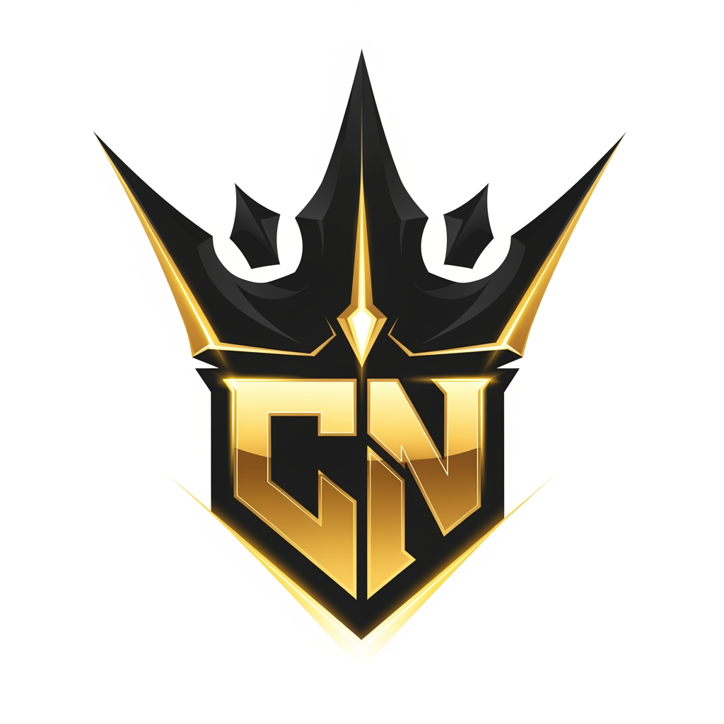 AI Design for Create a premium esports logo for "Clutch Nation", featuring a bold CN monogram fused into a sharp crown, black and gold color scheme, aggressive modern esports style, glowing golden accents, clean vector design, symmetrical composition, ultra detailed, suitable for YouTube, esports organization branding, transparent background, 4K.
